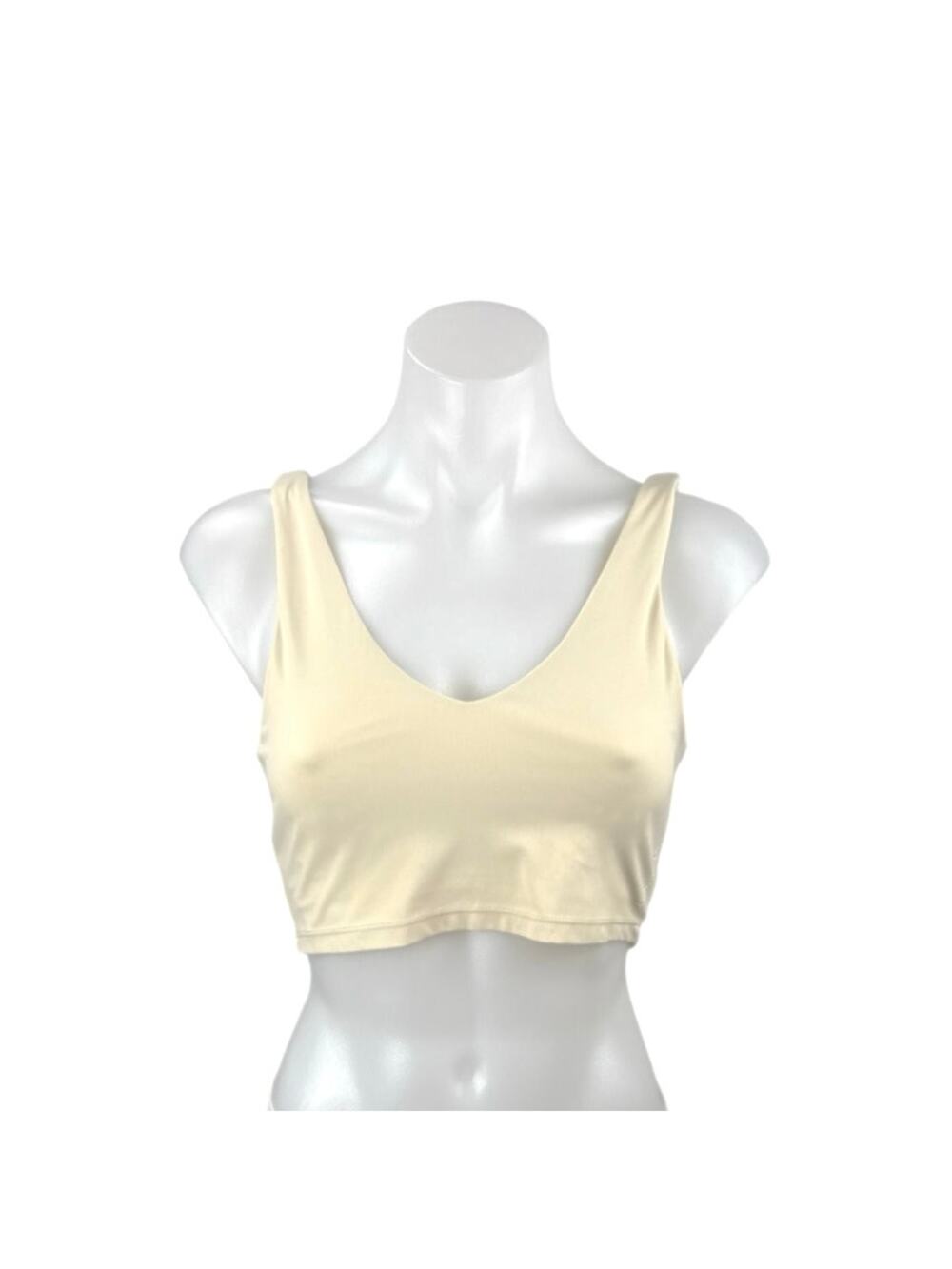 Lucky Honey Womens Cream Sleeveless V Neck Yoga Pilates Athletic Crop Top Size S